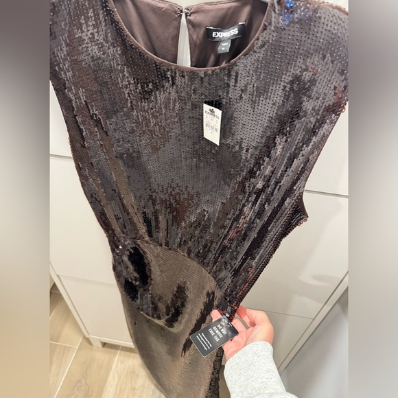 EXPRESS Women's Espresso Brown Sequin Midi Dress size M - Picture 5 of 6